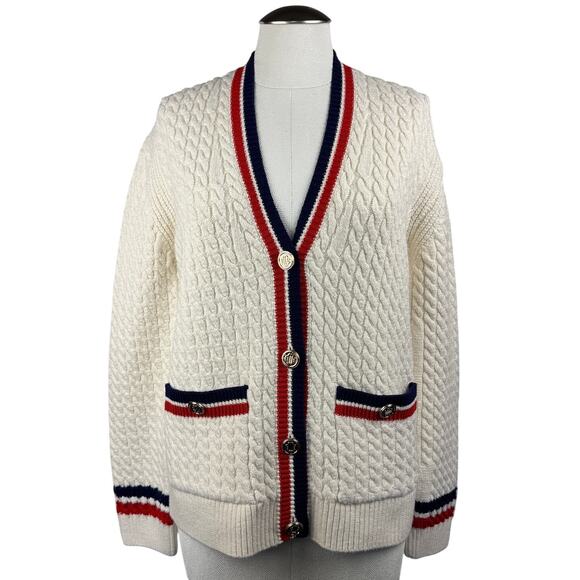 Maje Sweaters - Maje Women's Medhi Cardigan 1 Small Cream Cable Knit Ribbed Long Sleeve Sweater